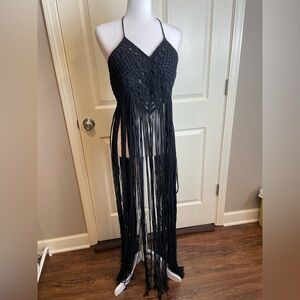 Macrame Black Fringe Top Black